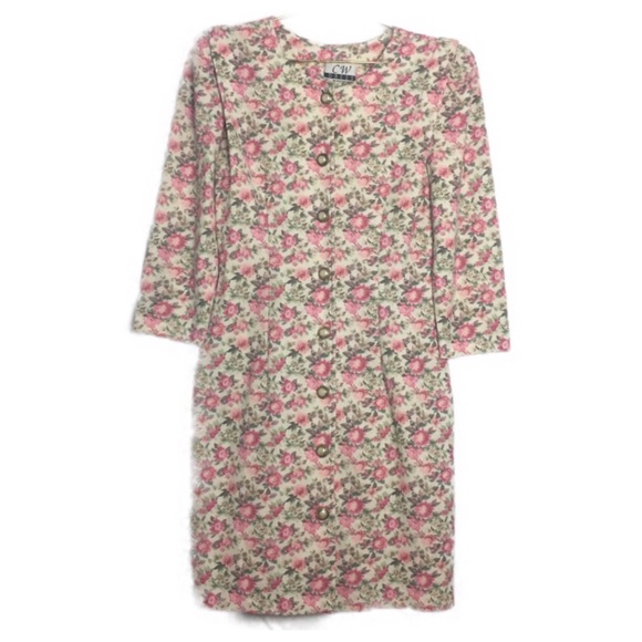 Vintage Dresses & Skirts - 90s Vintage Floral Button Front Knit Dress